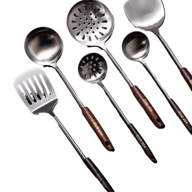 Thickened Iron Spatula, Frying Spatula, Colander, Wooden Handle, Anti-Scalding 304 Stainless Steel Spatula, Household Kitchen Cooking Utensils Wholesale
