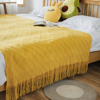 Factory direct Nordic rhombus knitted wool sofa blanket homestay hotel bed end air conditioning nap blanket