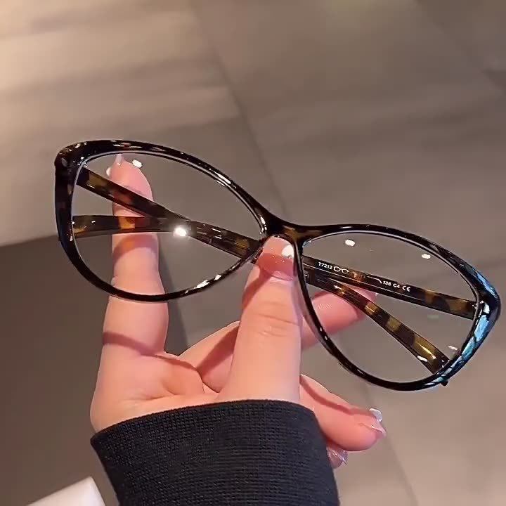 Women's Big Frame Cat's Eye Myopia Glasses Internet Popular Retro Anti-Blue Light Flat Glasses Korean Style Plain Mirror Frame Glasses