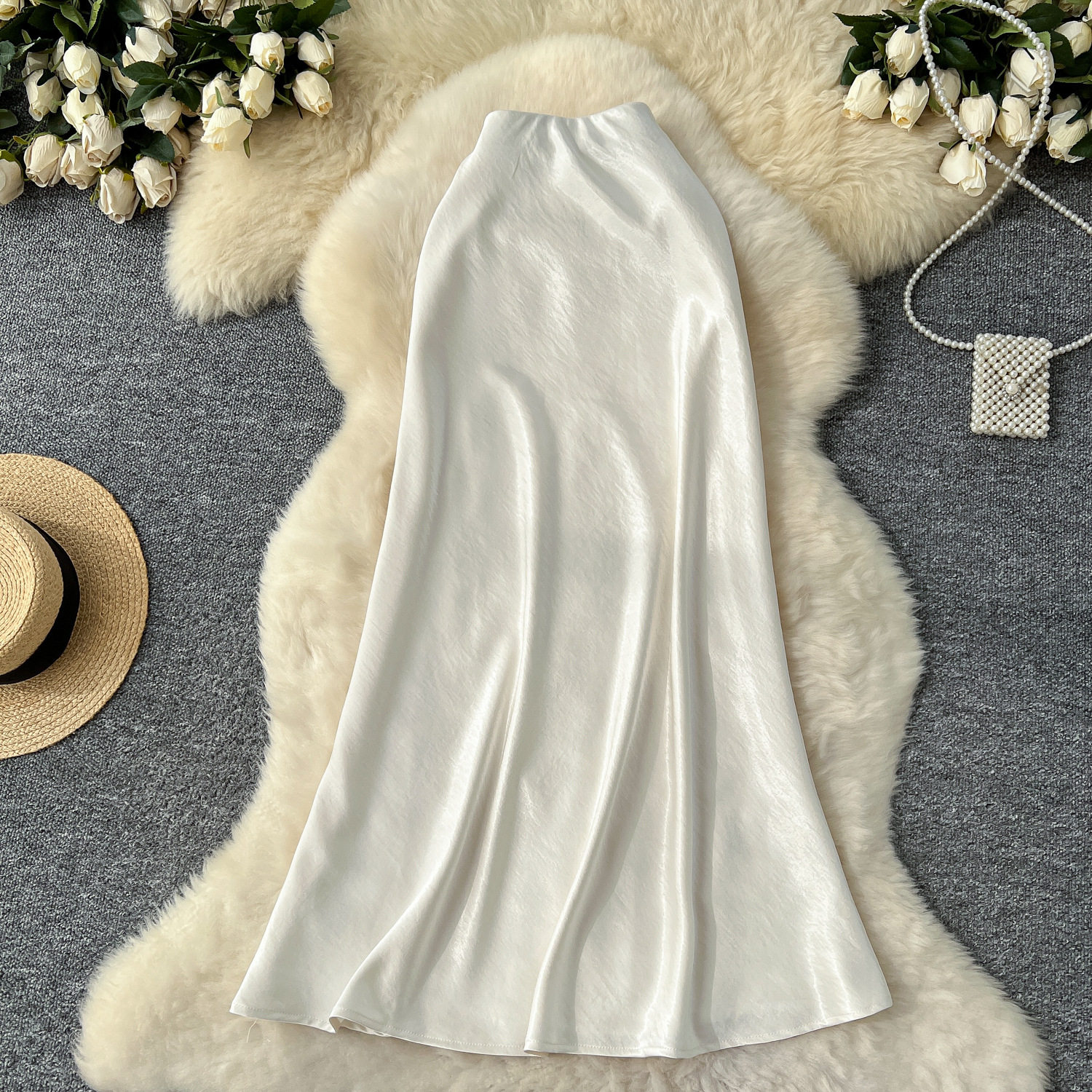 High Waist Satin Midi Skirt for Women A Line Silhouette Elegant Fit Flare Design Perfect for Spring and Summer Wholesale
