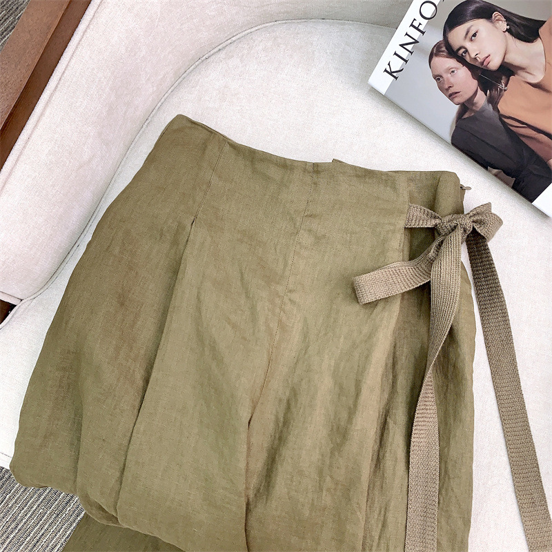 Áo vest nữ vải lanh phối quần, dáng gile không tay phong cách công sở — Ma mi-vest nguyên bản, Màu nâu thuốc lá-Áo vest, Vest trắng vải lanh, Gạo thô-Quần