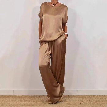 2025 Spring/Summer New Cross-Border Fashion Amazon Independent Station Trendy Loose Shirt Wide-Leg Pants Casual Set