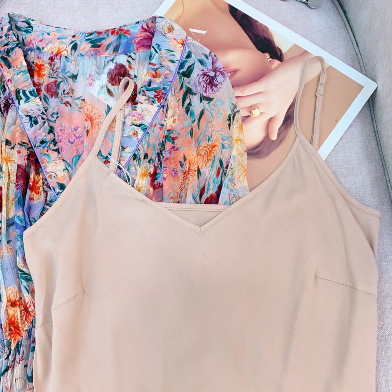 Đầm maxi nữ cổ chữ V tay bồng họa tiết hoa nhí phong cách thanh lịch — Rừng sương mù, tặng kèm áo mặc trong