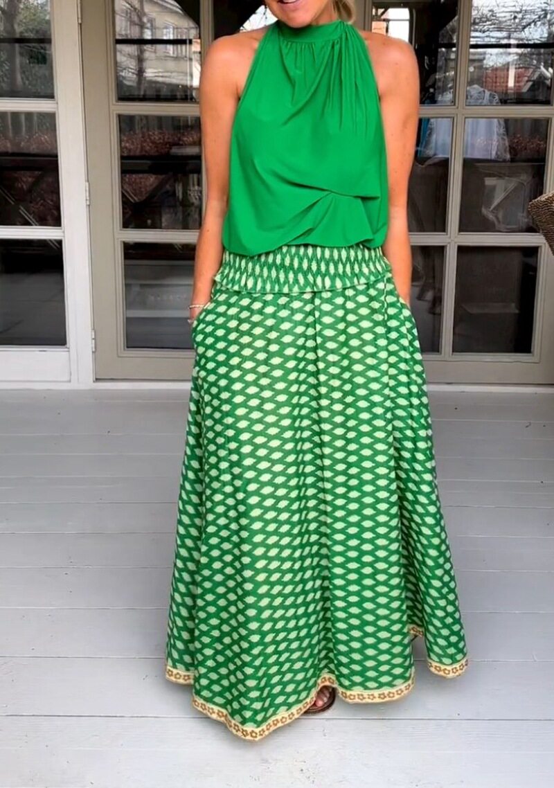 Summer Womens A Line Skirt Diamond Print Pocket Design Casual Style Wholesale Available OEM ODM service