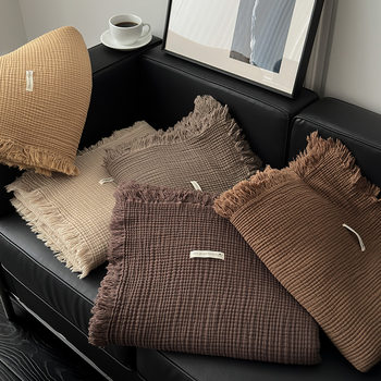Maillard Color Four-Layer Yarn Pure Cotton Blanket Tassel Blanket Sofa Cover Blanket Office Blanket Nap Blanket