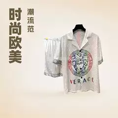 Foreign Trade European and American Fashion Leisure Fashion Brand Fanjia Medusa Head Short-sleeved T-shirt Casual Pants suit Two-piece Set