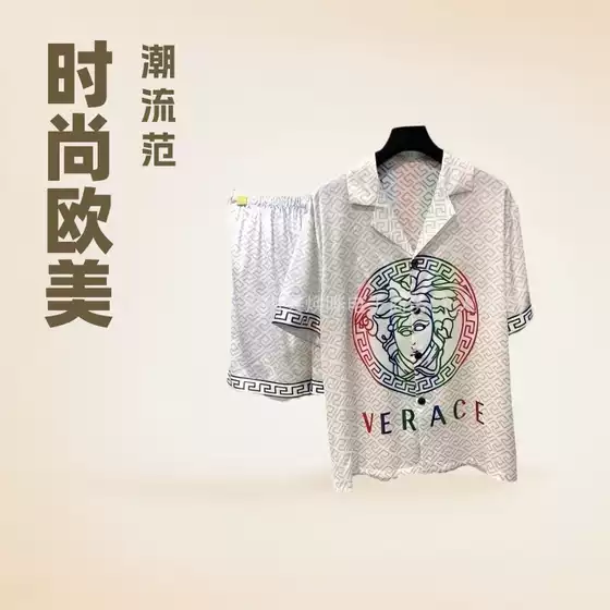 Foreign Trade European and American Fashion Leisure Fashion Brand Fanjia Medusa Head Short-sleeved T-shirt Casual Pants suit Two-piece Set