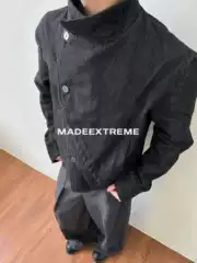 Eme Curved Loose-Fitting Stand-Up Collar Button Denim Stereo Tailoring Jacket Multi-Shaped Asymmetrical Kendo Jacket