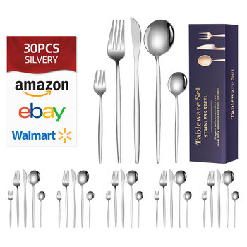 Spoon Jieyang factory wholesale cross-border supply 30-piece tableware suit Amazon stainless steel knife and fork spoon