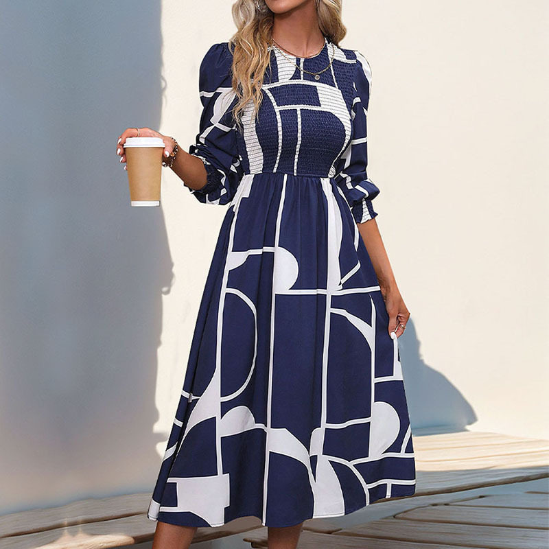 Floral Long Sleeve Dress Autumn Collection European and American Style Comfortable Fabric Wholesale Available