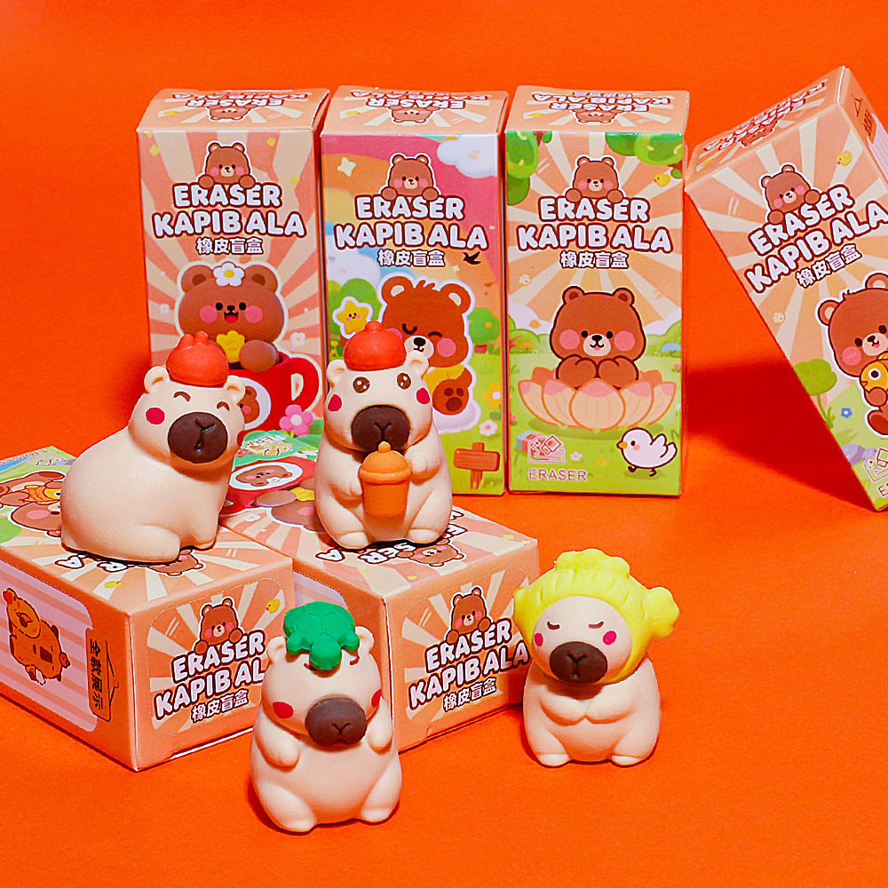 Kapibala Eraser Blind Box Cartoon Mini Capybara Eraser Student Kindergarten Stationery Gift Pencil Eraser