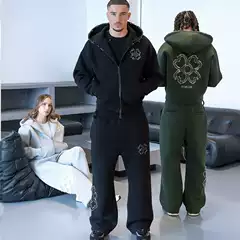 Cross-Border Casual Printed Zip-Up Sweatshirt High Street Hip-Hop Rap Street Style American Casual Unisex Jacket Wholesale in Stock
