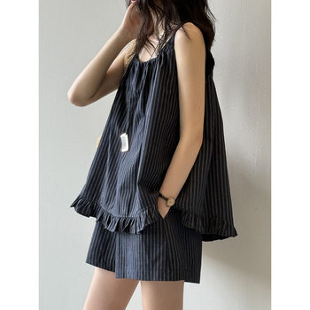 Yanshuang Striped Vest Doll Shirt Suit Women's Summer Korean Style Loose Slimming Wide Leg Shorts Two-Piece Set 5996