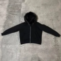 Black sweatshirt with black hat collar