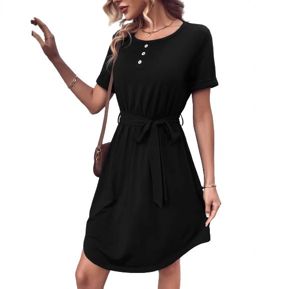 Casual Solid Color Dress Womens Fashion Versatile Style Comfortable Fit Perfect for Daily Wear Wholesale Available