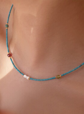 仿绿松石珍珠项链女百搭复古高级感小众新中式串珠轻奢锁骨链饰品