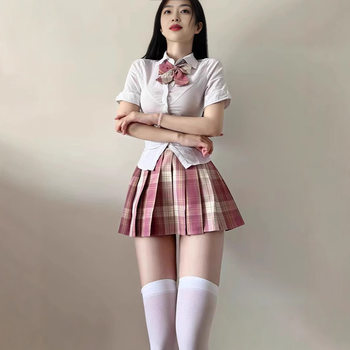 Suit Jk Uniform Shirt Waist Slimming Look Two-Piece Pleated Skirt Preppy Style Puff Sleeve Pure Lust Style Skirt