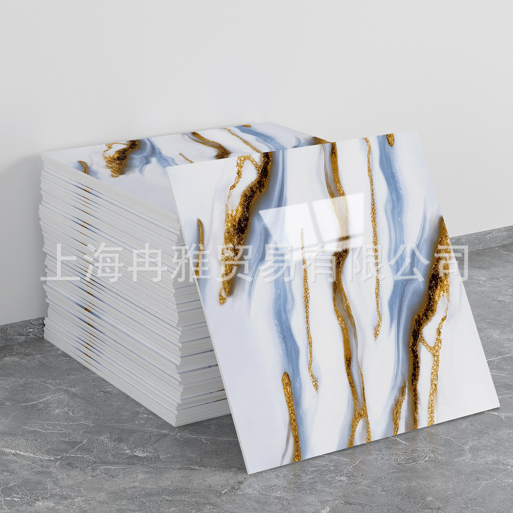 跨境外贸仿大理石鎏金3d墙面翻新装饰贴纸防油防水墙纸自粘瓷砖贴