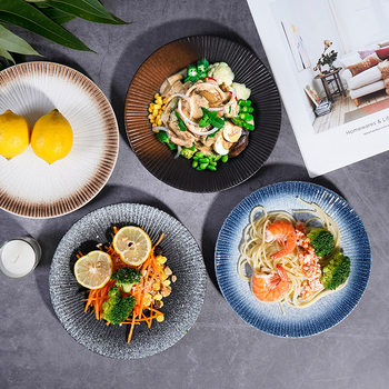 Foreign Trade Japanese-Style Ceramic Plate 10inch Creative Steak Plate Hotel Restaurant Presentation Plate Western Food Salad Dessert Round Porcelain Plate