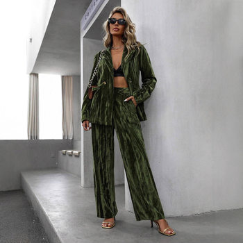 European and American New Retro Velvet Suit Wide-Leg Pants Two-Piece Set Cross-Border Pleated Ol Top Pants Casual Suit for Women
