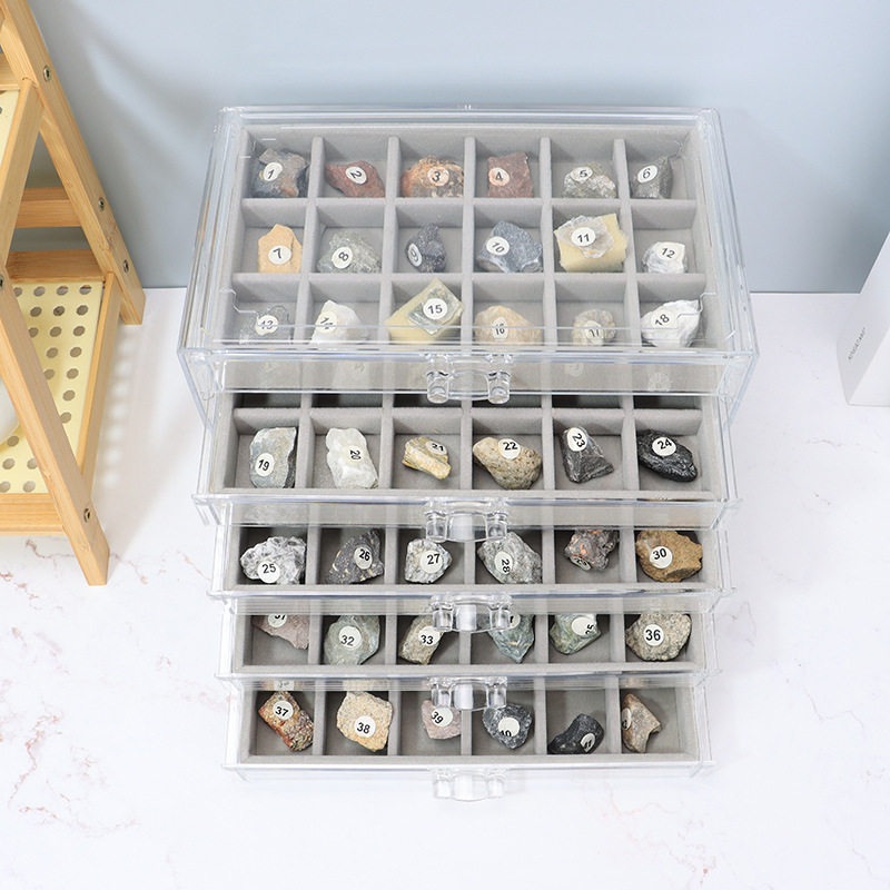 5/6-Layer Drawer-Type Multi-Grids Rock Collection Display Box Crystal Stone Jewelry Display Storage Box