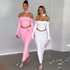 Amazon women's 2025 spring and summer new fashion sexy tube long sleeve top slim skirt suit wholesale
