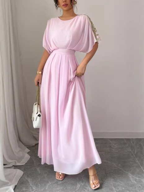 Women's Chiffon Elegant Crew Neck Dolman Sleeve Dresses