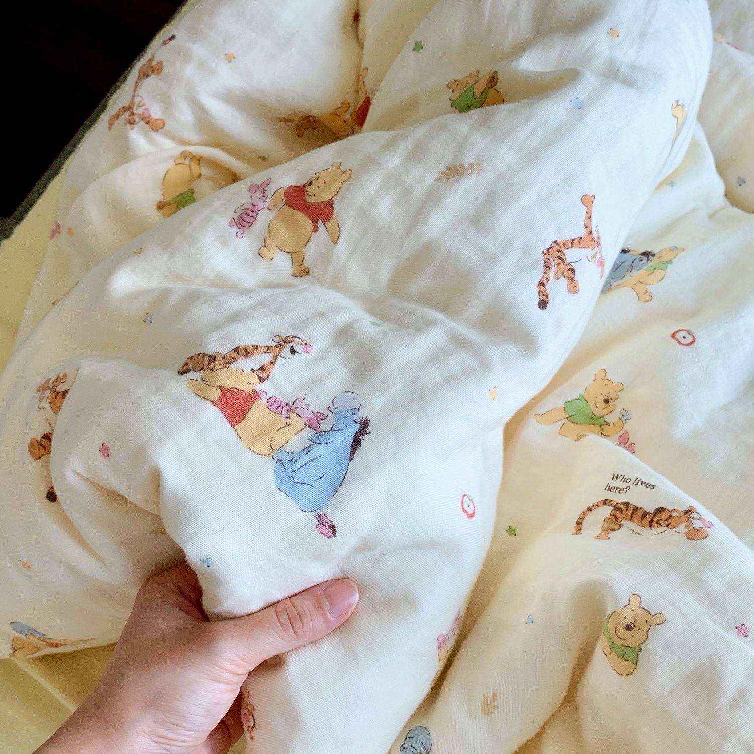 Class a Maternal and Infant-Grade Pure Cotton Double-Layer Gauze Four-Piece Set, Pure Cotton Gauze Dormitory Three-Piece Set, Skin-Friendly, Breathable, Cartoon Print