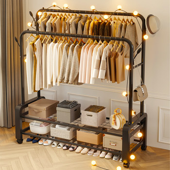 Clothes Rack Floor-Standing Rod Bedroom Clothes Rack Double Rod Indoor Clothes Rack Storage Coat Rack Clothes Drying Rack Thickened Upgrade