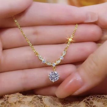 Full diamond bright necklace female clavicle chain niche design light luxury temperament all-match Non-fading pendant jewelry