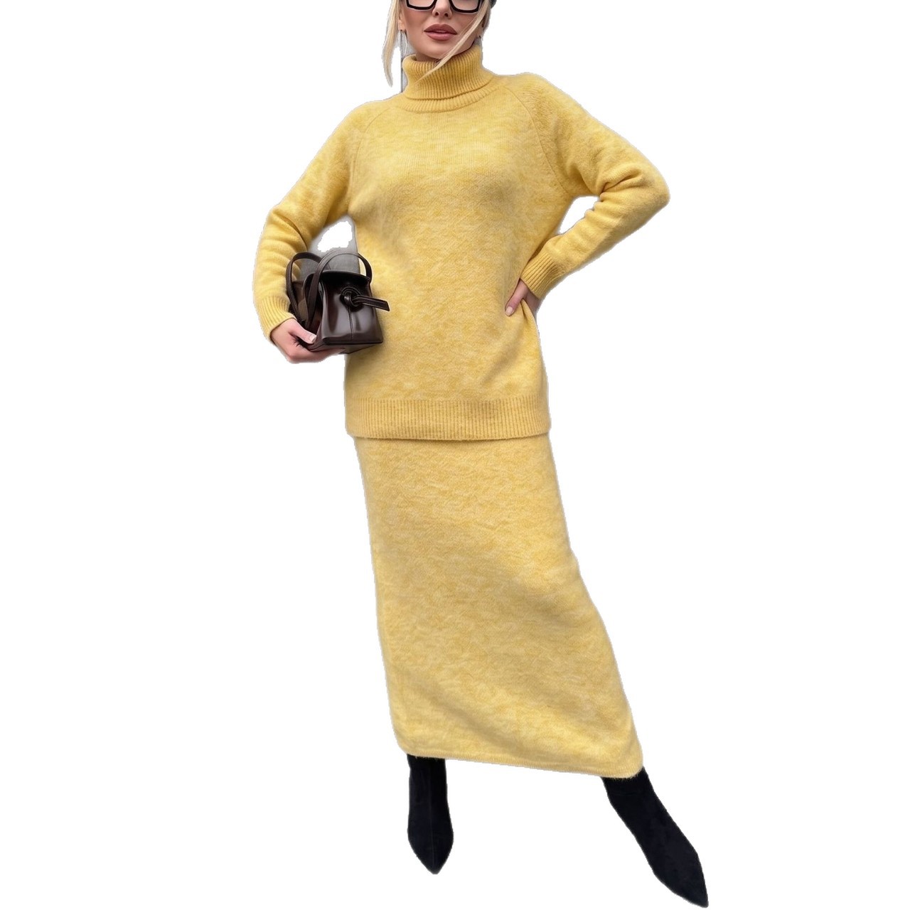 Womens Loose Knit Sweater and Wide Leg Pants Set Wool Blend Autumn Winter Casual Style Wholesale Available