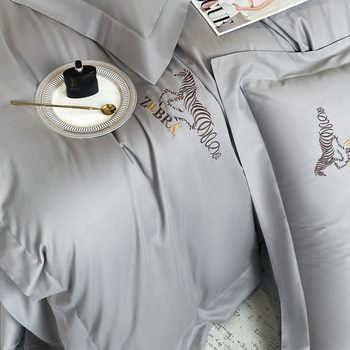 Light Luxury Autumn and Winter Thickened Light Sanding Four-piece Set Super Soft Long-staple Cotton Embroidered Simple Solid Color Bedding Home Textile