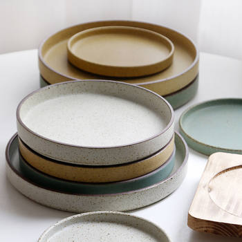 Omk Japanese Stoneware Dish Plate Creative Stylish Restaurant Tableware Small Dish Plate Retro Round Dinner Plate Wholesale