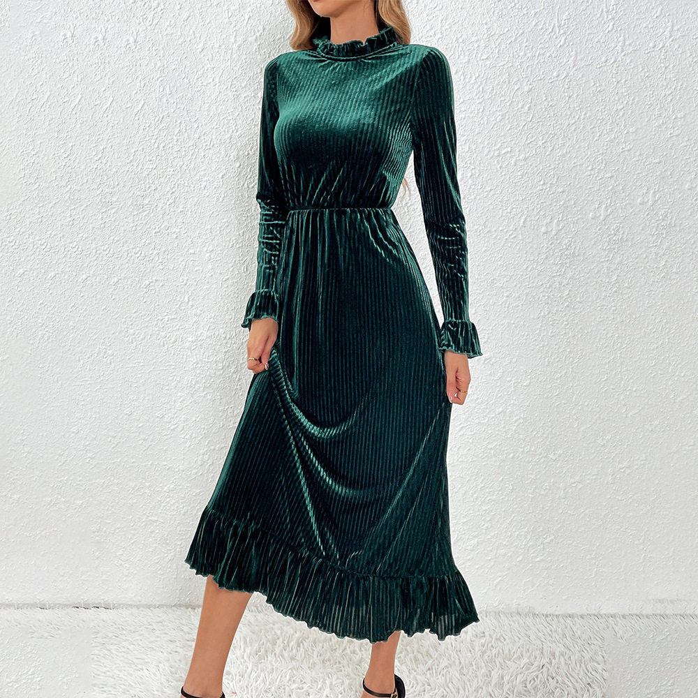 Elegant Velvet A Line Long Dress Waist Defining Slimming Fit Comfortable Fabric Perfect for Parties and Gatherings