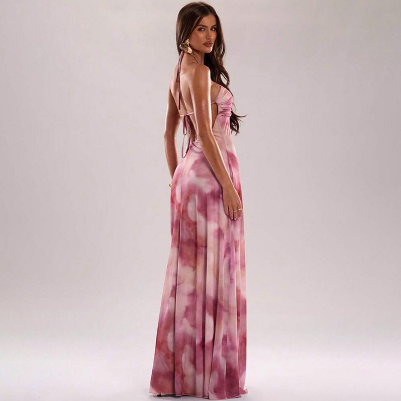 Summer Womens Tie Dye Backless Bodycon Dress Stylish Sexy Halter Neck Comfortable Fabric Perfect for Parties and
