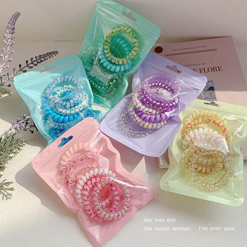 Spring New Gradual Color Telephone Line Hair Rope Girl's Hair Rope High Elastic Ball Hair Band Rubber Band Headwear