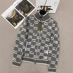 High Version Nanyou g Family New Towel Embroidered Stand Collar Zipper Double g Full Printed Knitted Wool Cardigan Women's Clothing