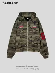 American Retro Camouflage Cardigan Hooded Sweatshirt for Men and Women Autumn and Winter 2025 New Loose Heavyweight Couple Jacket