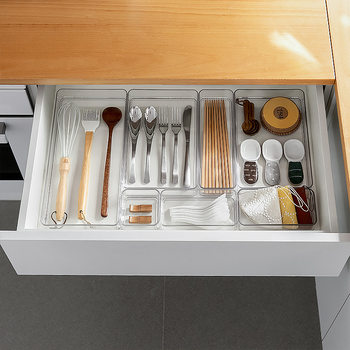 Drawer Divider Storage Box Acrylic Kitchen Chopsticks and Cutlery Storage Rectangular Transparent Storage Box Organizer