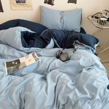 Japanese-Style Muji Four-Piece Washed Cotton Quilt Cover Bedding Set for All Seasons Student Dormitory Three-Piece Set Direct Manufacturer