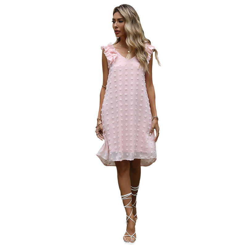 Loose Fit V Neck Chiffon Dress Solid Color Summer Style Perfect for Valentines Day Wholesale Available