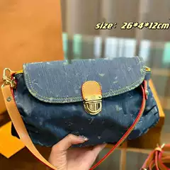 New Inlet Bag Niche Women's Bag Retro Contrast Color Denim Blue Underarm Bag Fashion Printed Lock Buckle Shoulder Crossbody Bag