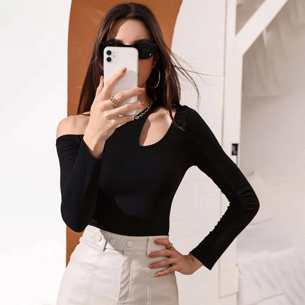 Womens Long Sleeve T Shirt Sexy Hollow Out Waist Defining Casual Style Autumn Winter Collection Ready to Ship