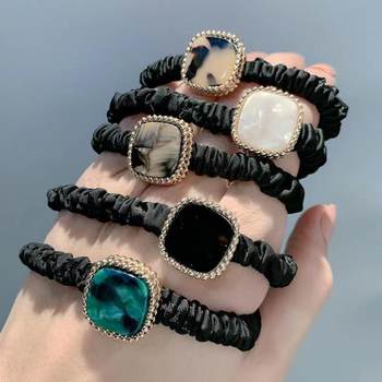 South Korea Dongdaemun same style leather square rhinestone hair band leather cover Mori temperament large intestine ring head rope elegant balls