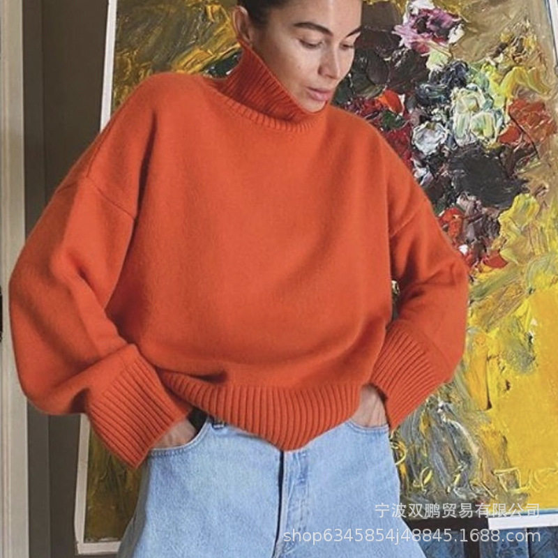 High Neck Loose Knit Sweater Soft Fabric Multiple Colors Autumn Winter Style Ready to Ship Wholesale Available