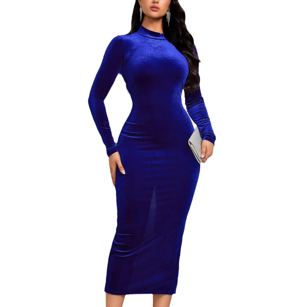 Elegant Blue Midi Dress Sophisticated Design Autumn Winter Collection Perfect for Formal Events Wholesale Available