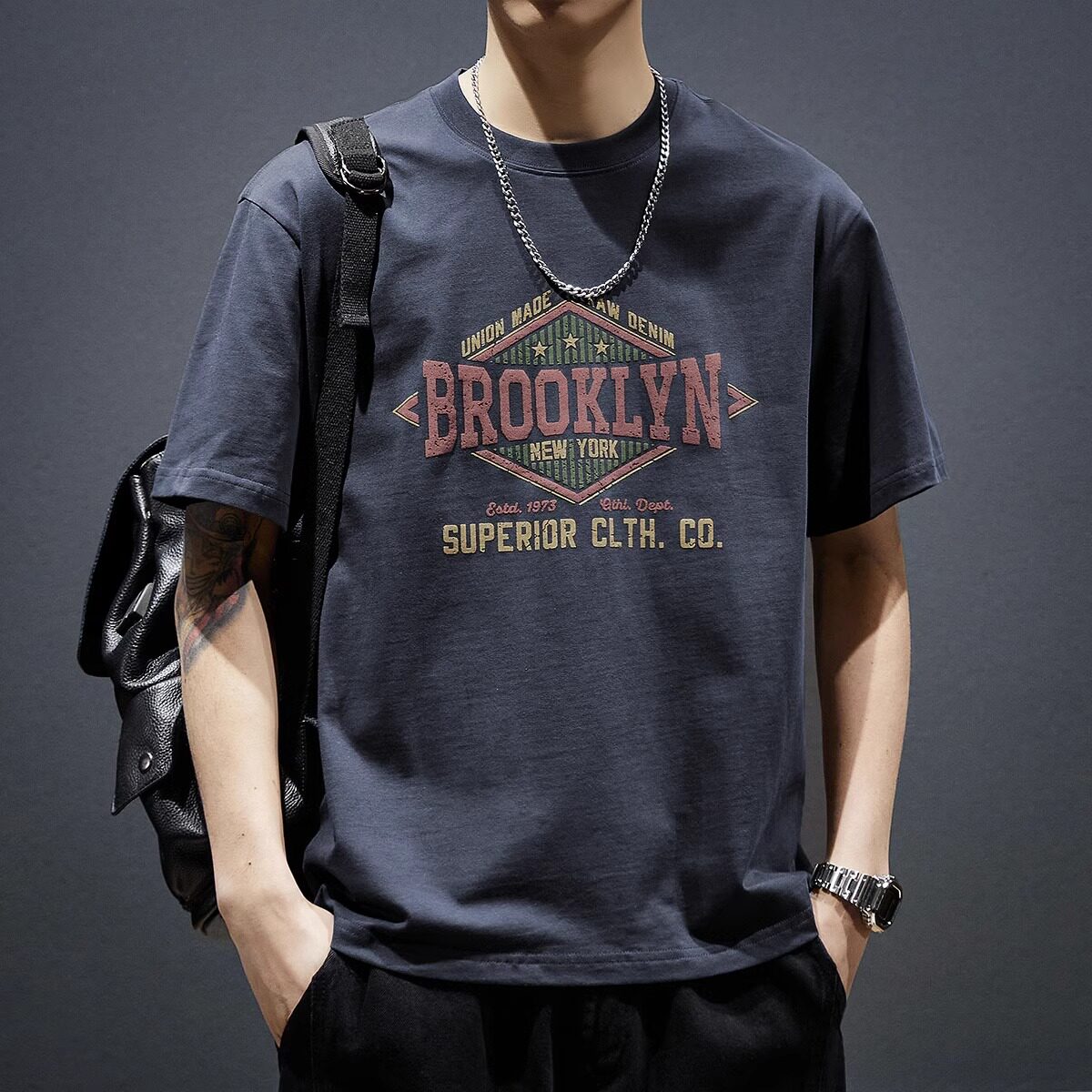 Original American style heavyweight 260g short-sleeved T-shirt men's loose large size pure cotton top summer tide half-sleeved T-shirt