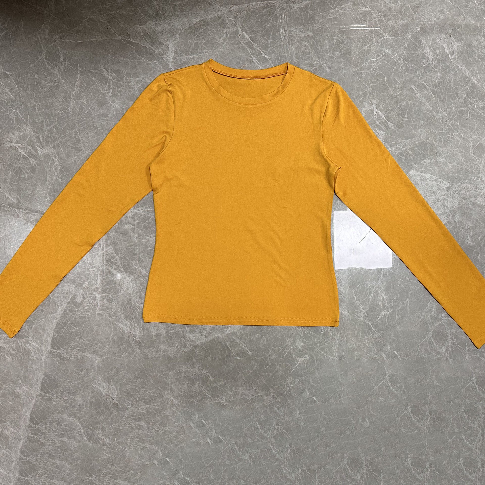 欧美女装休闲长袖t恤春秋纯色修身套头衫t恤女街装打底衫上衣