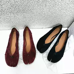 High Version Pleated Goatskin Split-Toe Mm6 Flats Ballet Shoes Sheepskin Suede Margiela Women's Shoes Casual Shoes
