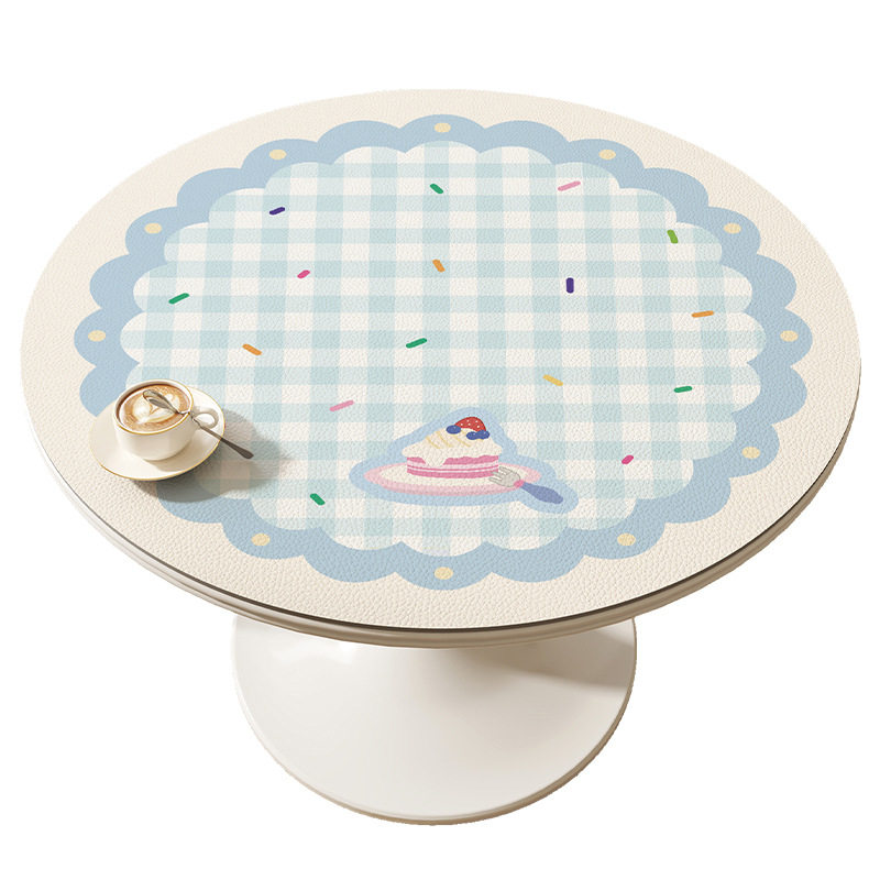 Cream Style Round Table Dining Table Mat Waterproof and Oil-Proof No-Wash Accessible Luxury High-End Round Tablecloth Coffee Table Desktop Protection Mat